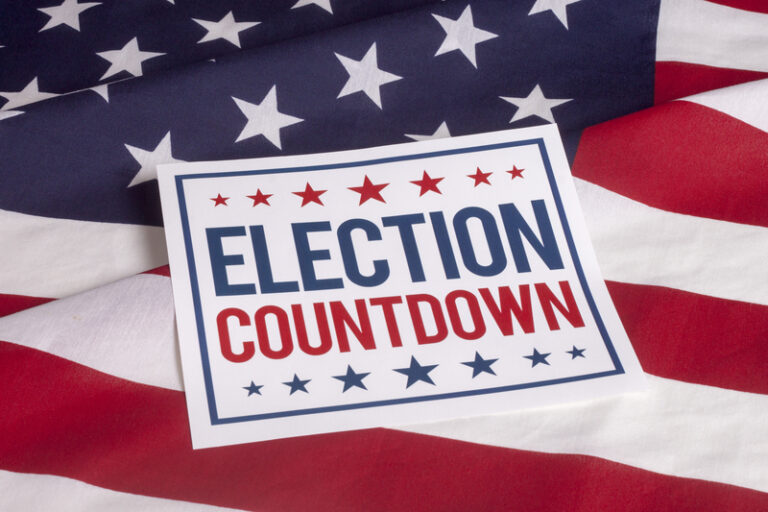 American flag with words election countdown on top