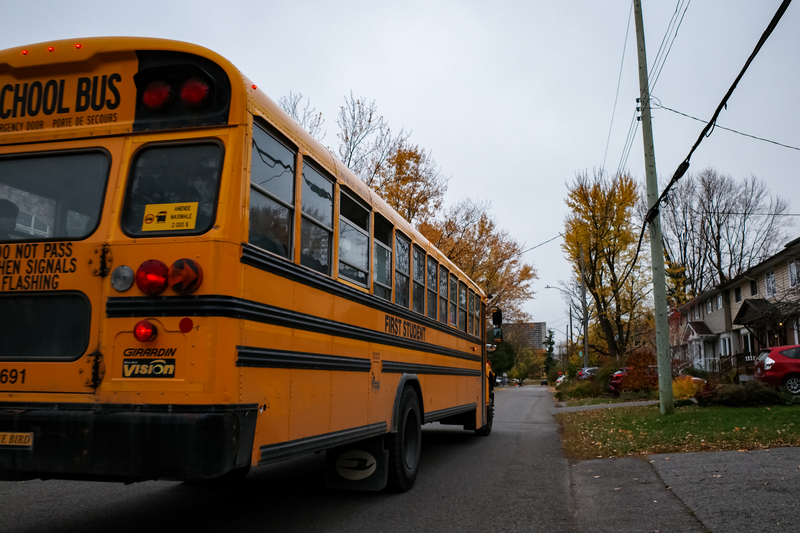 School bus in neighborhood